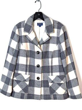 Cute PENDLETON Woolen Mills women's 100% wool plaid blazer, gray & white (s. 12)